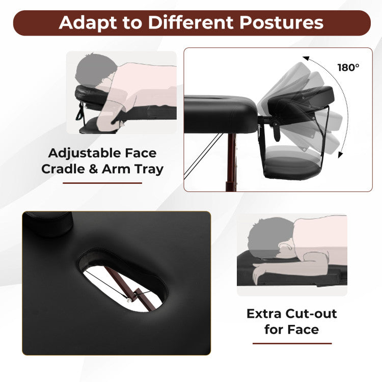 Folding Massage Table with Height-adjustable Beech Wood Frame