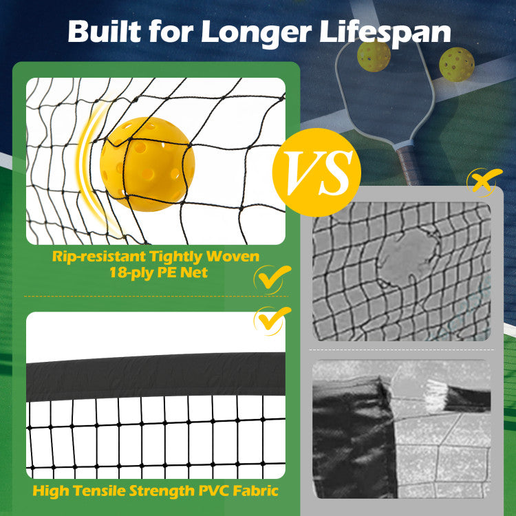 22 FT Portable Pickleball Net with 6 Lockable Wheels and Carry Bag