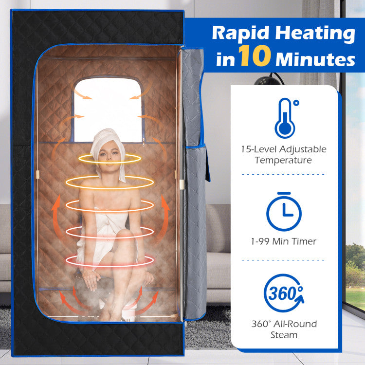 Portable Steam Sauna Box with 3L/1200W Fast-Heat Steamer and 15-Level Temperature
