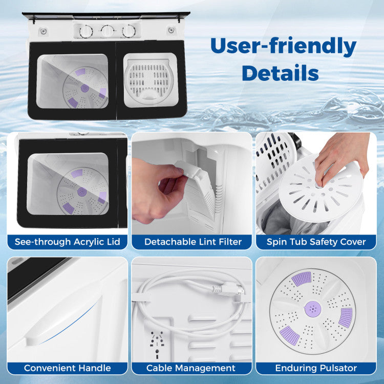 Portable Washing Machine with 18 LBS Washer and 8 LBS Spinner Combo