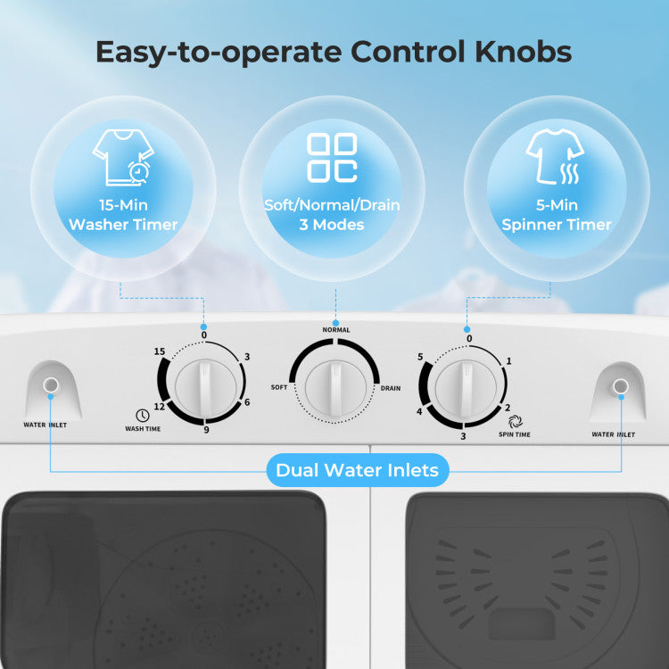 20 lbs Portable Washing Machine with Built-in Gravity Drain