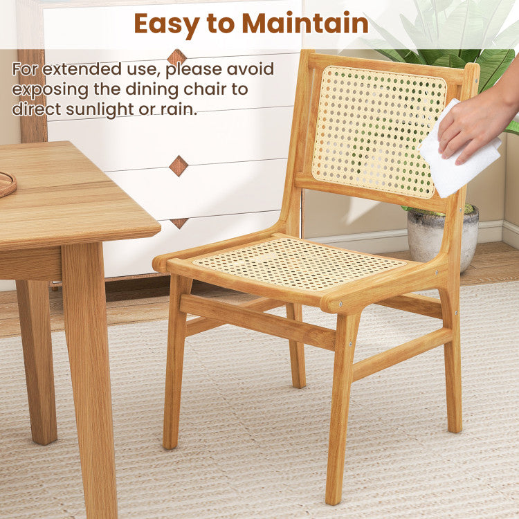 Rattan Dining Chair with Natural Cane Woven Backrest and Teak Wood Frame