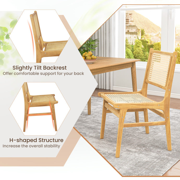 Rattan Dining Chair with Natural Cane Woven Backrest and Teak Wood Frame