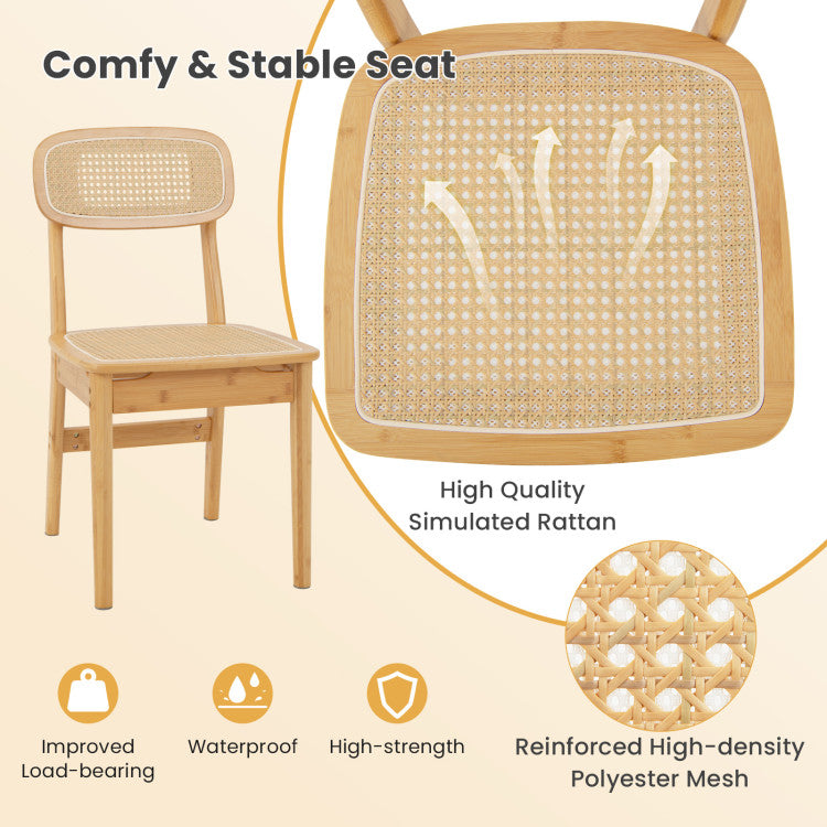 Set of 2 Rattan Dining Chairs with Simulated Rattan Backrest