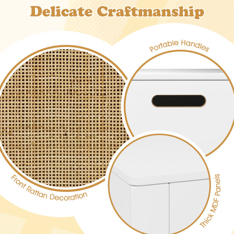 Kids Rattan Toy Storage Box with Flip Top Lid and Safety Hinge Handles