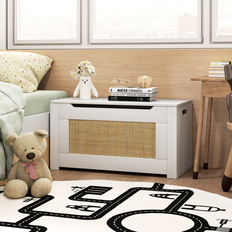 Kids Rattan Toy Storage Box with Flip Top Lid and Safety Hinge Handles