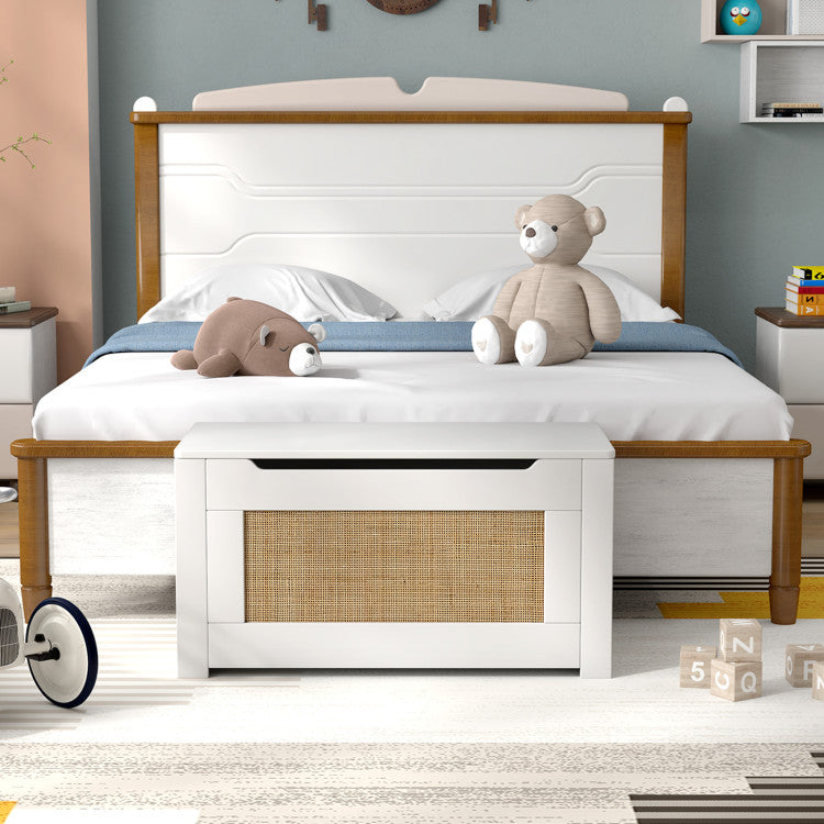 Kids Rattan Toy Storage Box with Flip Top Lid and Safety Hinge Handles
