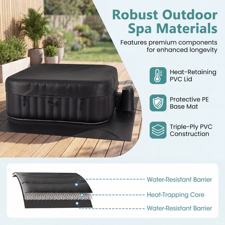 Rectangular Blowup Pool Hottub with 130 Air Jets for 4-6 Person