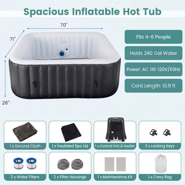 Rectangular Blowup Pool Hottub with 130 Air Jets for 4-6 Person