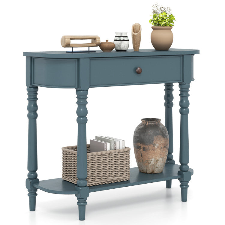 Retro Console Table 36"L Wooden 2-Tier Narrow Behind Couch Foyer Table