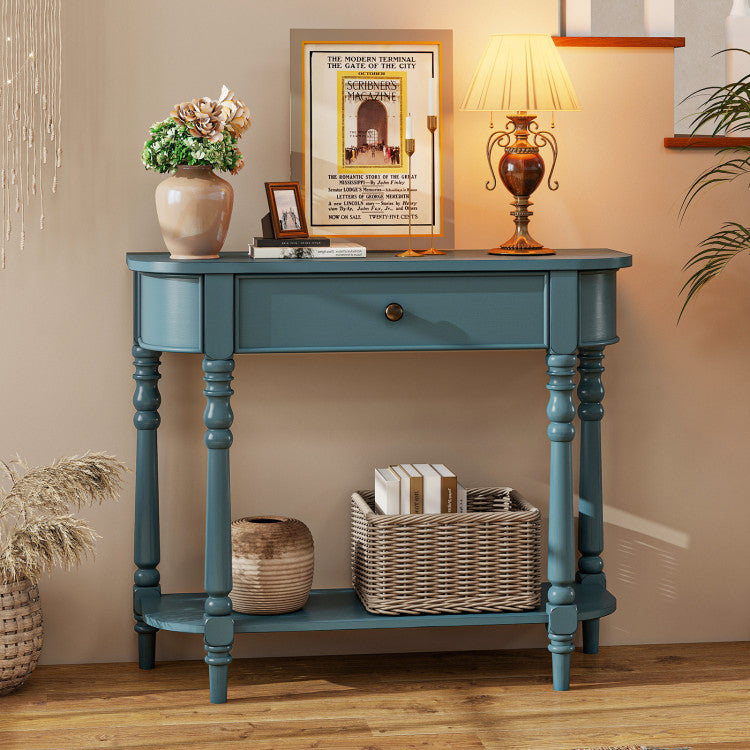Retro Console Table 36"L Wooden 2-Tier Narrow Behind Couch Foyer Table