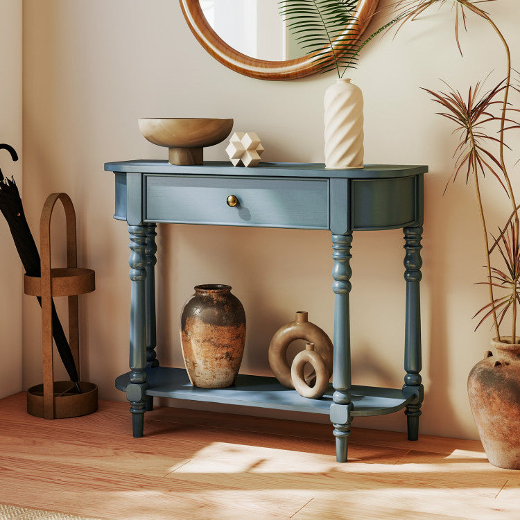 Retro Console Table 36"L Wooden 2-Tier Narrow Behind Couch Foyer Table