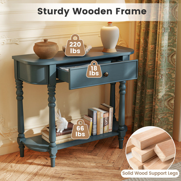 Retro Console Table 36"L Wooden 2-Tier Narrow Behind Couch Foyer Table