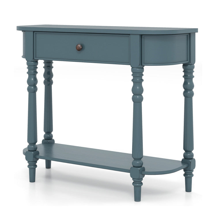 Retro Console Table 36"L Wooden 2-Tier Narrow Behind Couch Foyer Table