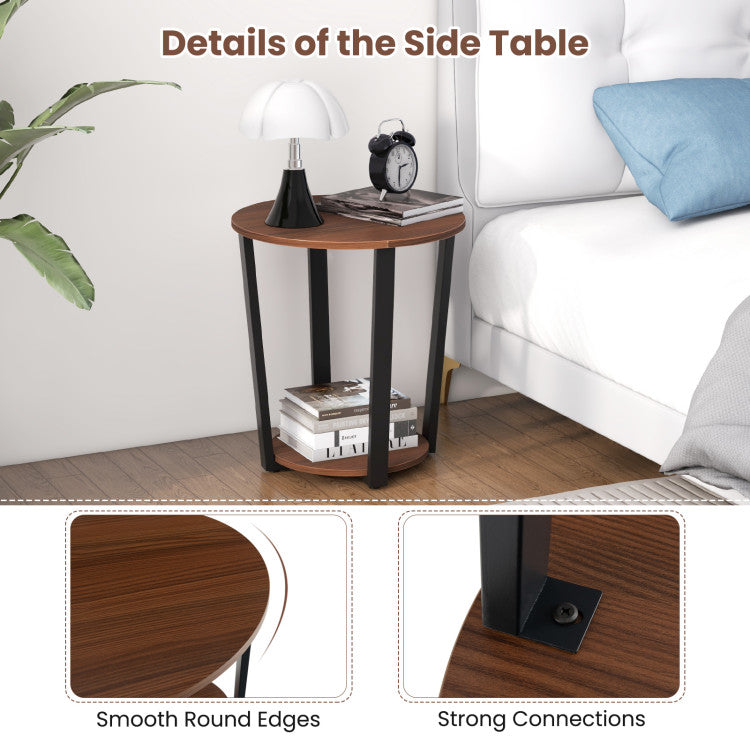 Round End Table with Open Shelf and Metal Frame
