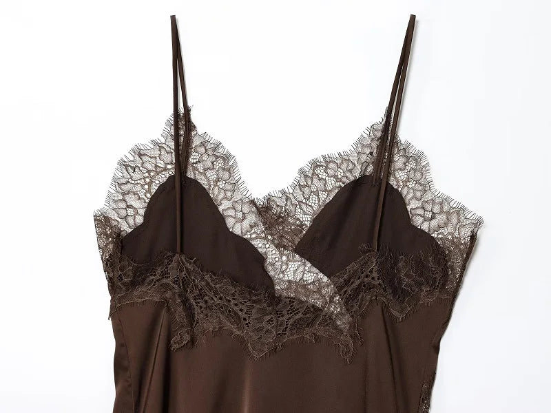 Aria Asymmetric Lace Slip Dress – Elegant Black Backless Mini