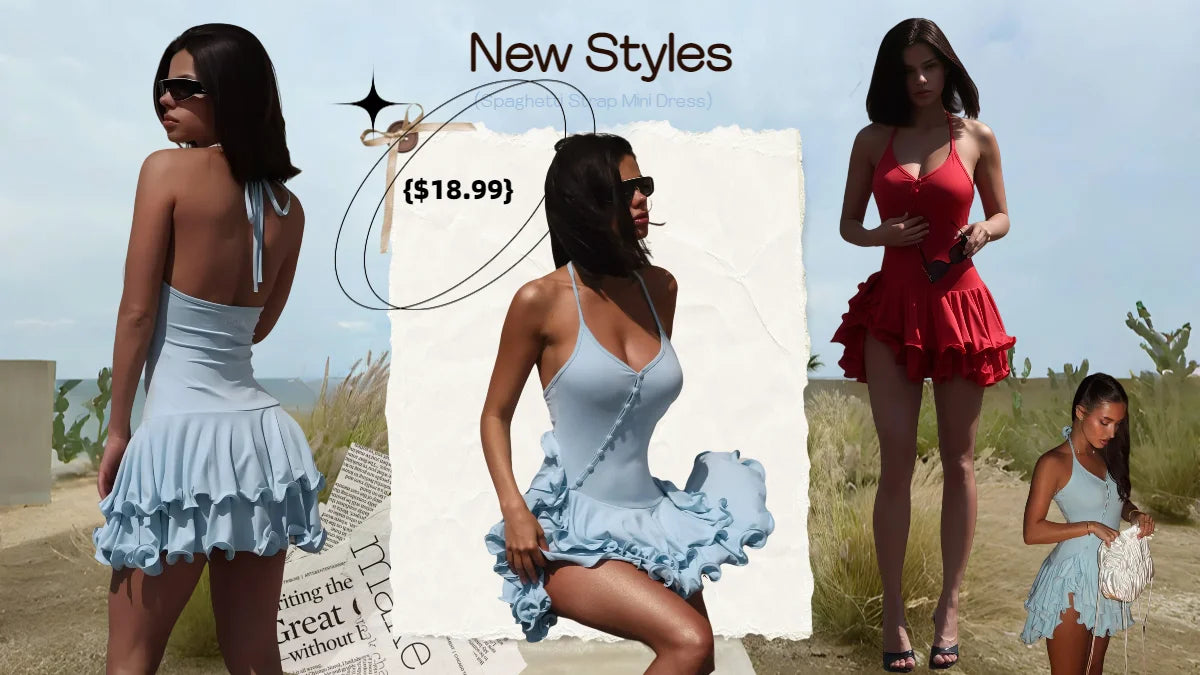 Absobe Women's V-Neck Long Sleeve Mini Dress - Asymmetrical Buttons Ruffle Hem Bodycon A-Line Party Streetwear Outfit