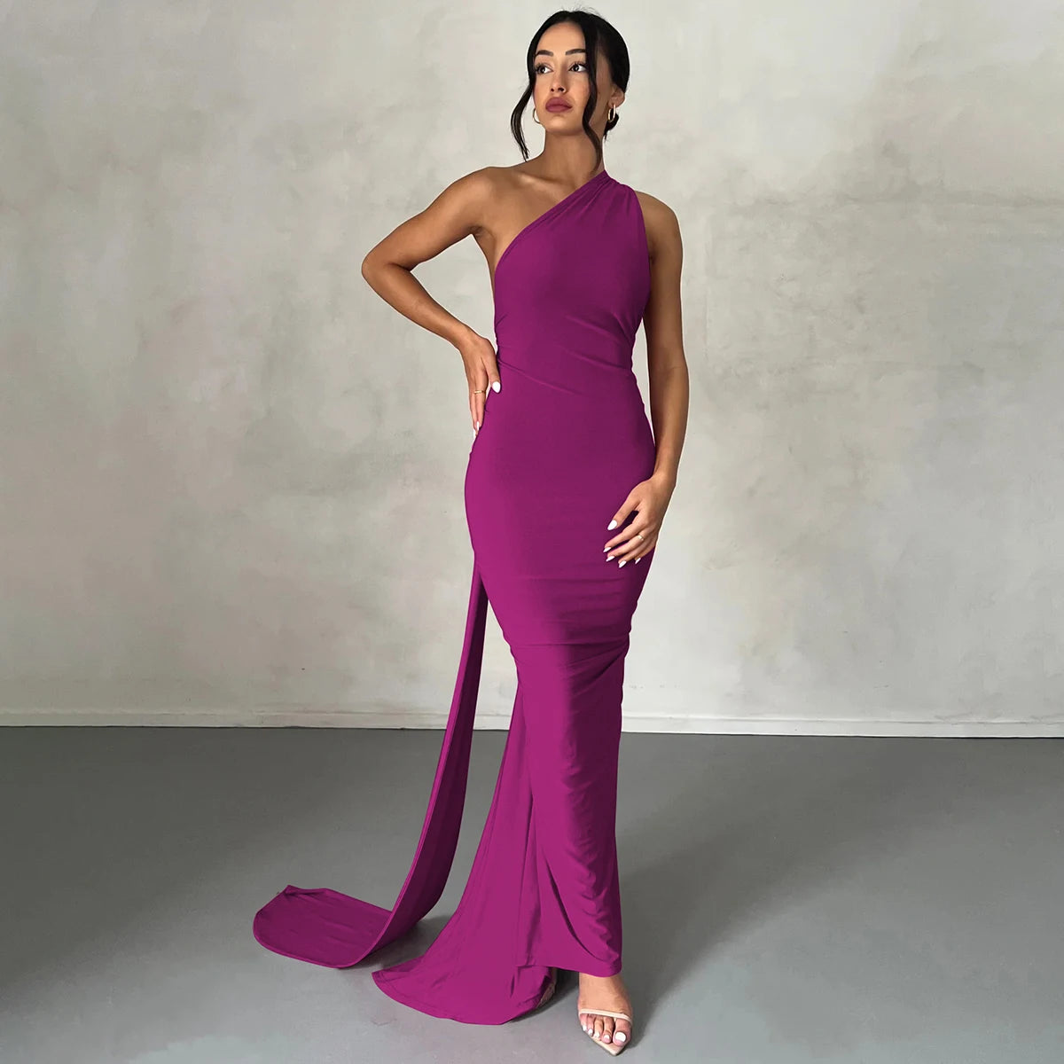 Hugcitar One Shoulder Backless Ruched Maxi Dress - Sexy Adjustable Scarf Loop Elegant Y2K Festival Clubwear