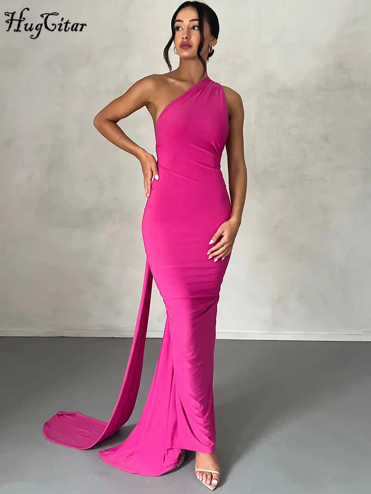 Hugcitar One Shoulder Backless Ruched Maxi Dress - Sexy Adjustable Scarf Loop Elegant Y2K Festival Clubwear