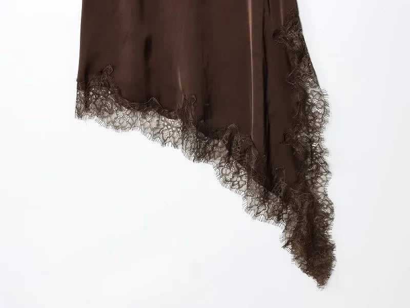Aria Asymmetric Lace Slip Dress – Elegant Black Backless Mini