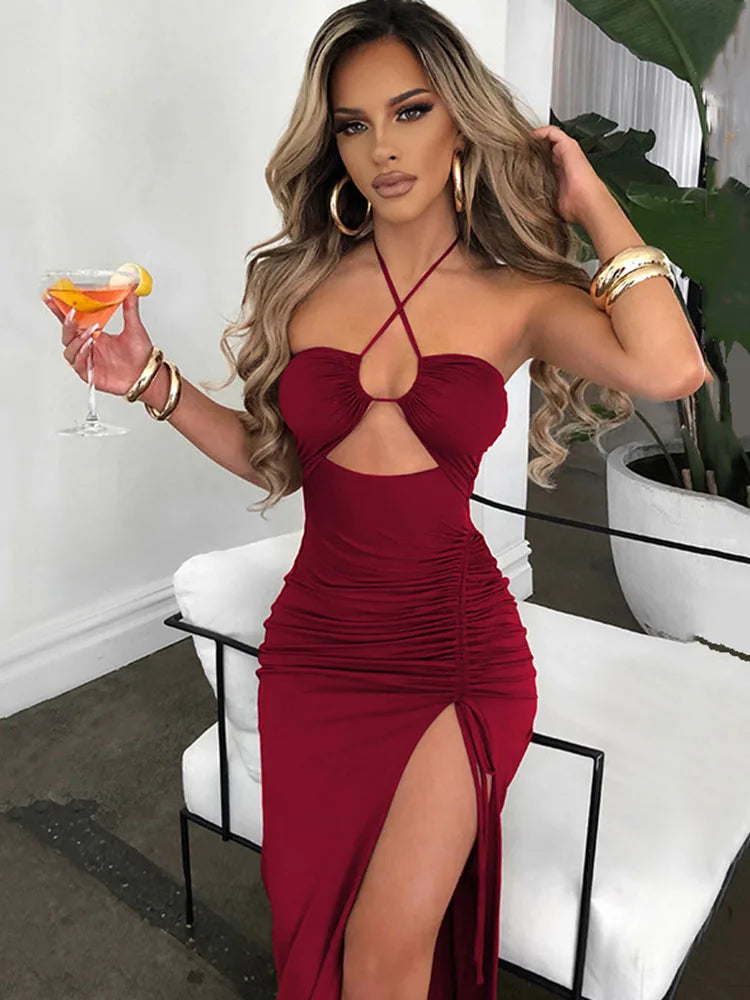 Women's Sexy Sleeveless Backless Midi Dress - Slim Fit Night Club Party Bodycon Vestidos Elegantes