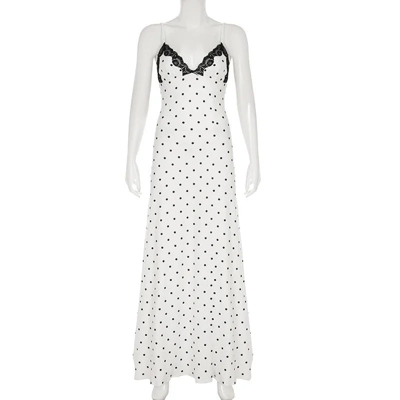 Tossy Contrast Lace V-Neck Patchwork Maxi Dress - Sexy Backless High Waist Slim Spaghetti Strap Party Long Dress