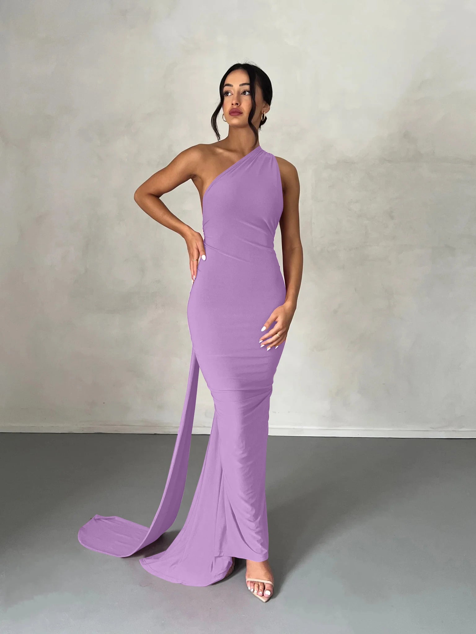 Hugcitar One Shoulder Backless Ruched Maxi Dress - Sexy Adjustable Scarf Loop Elegant Y2K Festival Clubwear