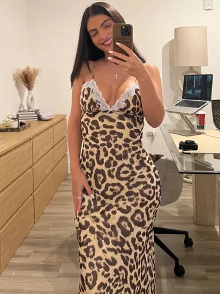 Tossy Contrast Lace V-Neck Patchwork Maxi Dress - Sexy Backless High Waist Slim Spaghetti Strap Party Long Dress