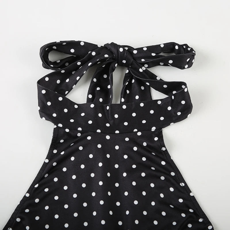 Women's Polka Dot Halter Mini Dress – Elegant Backless Summer Party Dress