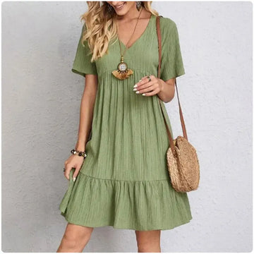 Willow Textured V-Neck Tiered Mini Dress – Breezy Summer Smock Dress