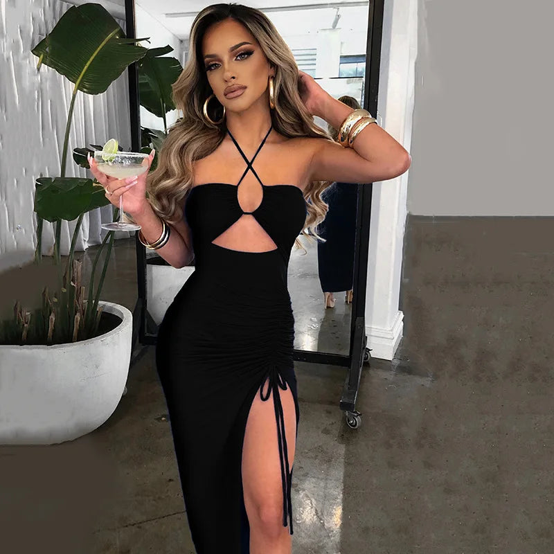 Women's Sexy Sleeveless Backless Midi Dress - Slim Fit Night Club Party Bodycon Vestidos Elegantes