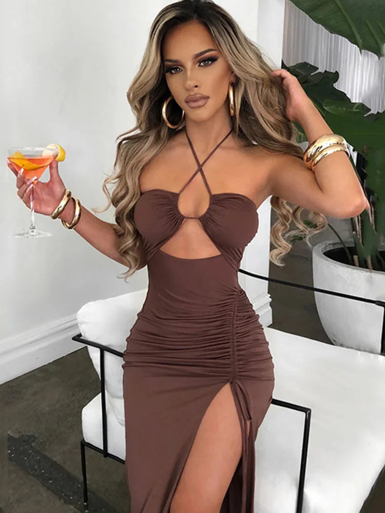 Women's Sexy Sleeveless Backless Midi Dress - Slim Fit Night Club Party Bodycon Vestidos Elegantes