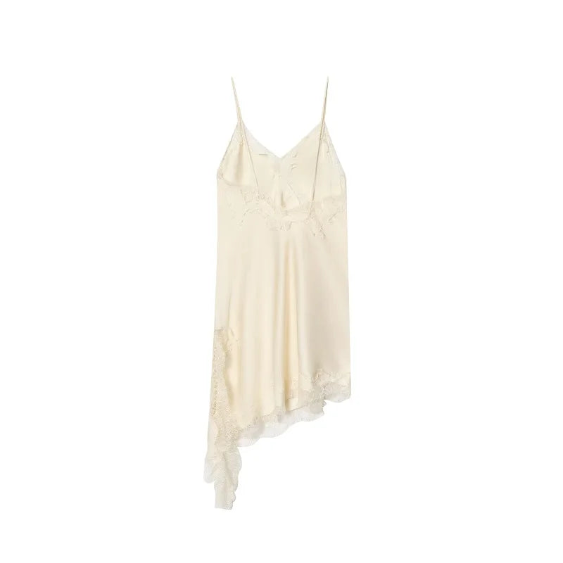 Aria Asymmetric Lace Slip Dress – Elegant Black Backless Mini