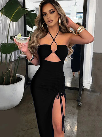 Women's Sexy Sleeveless Backless Midi Dress - Slim Fit Night Club Party Bodycon Vestidos Elegantes