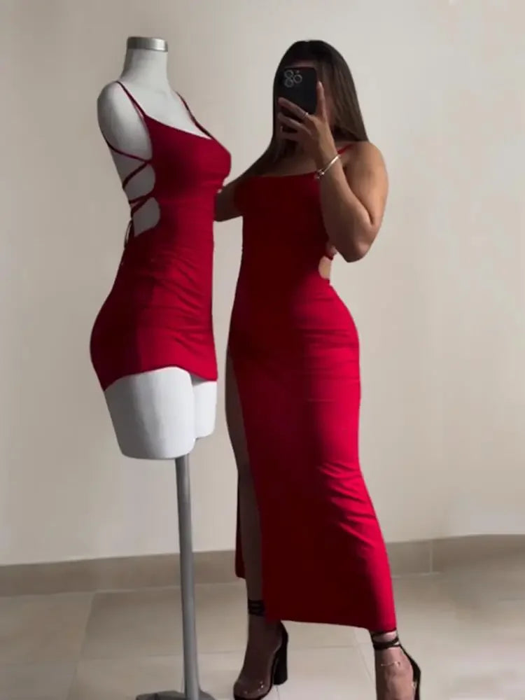 Women's Summer Halter Strap Bodycon Dress - Sexy Spice Girl Style Slim Fit Bag Hip Club Mini Dress