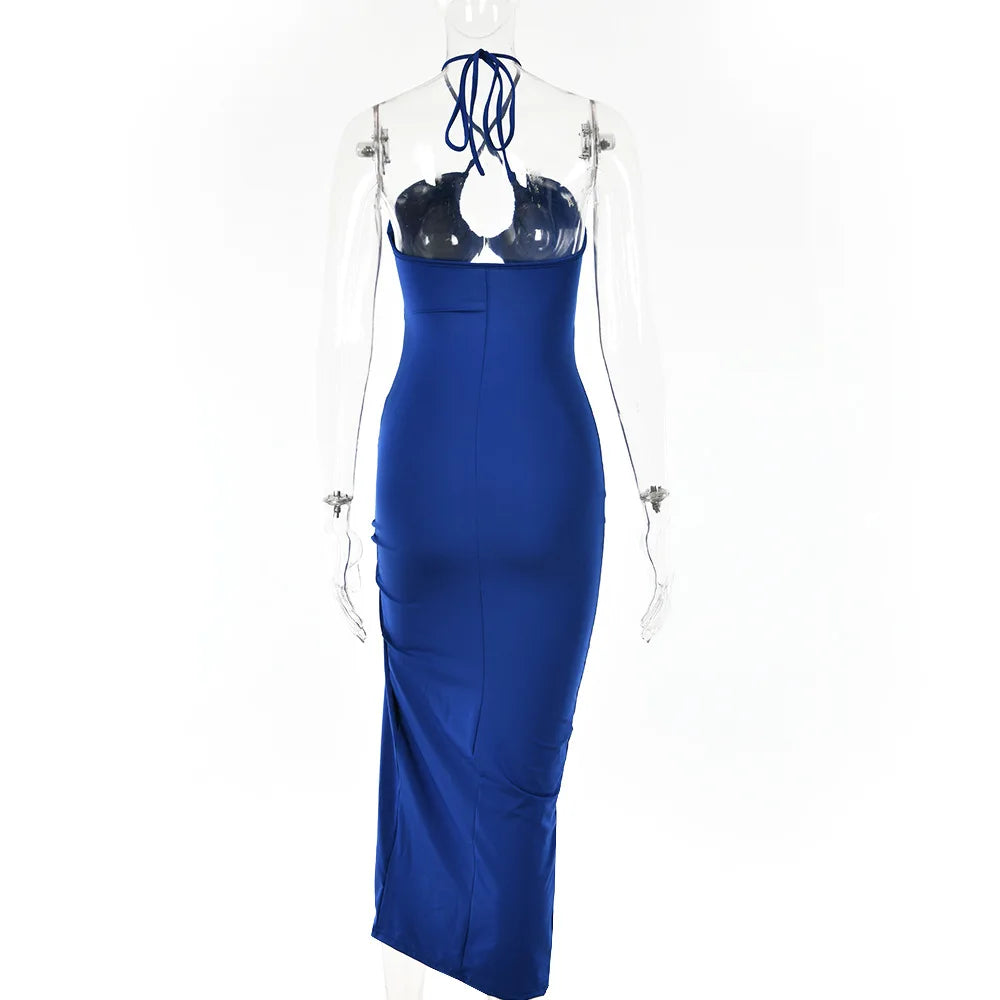 Women's Sexy Sleeveless Backless Midi Dress - Slim Fit Night Club Party Bodycon Vestidos Elegantes