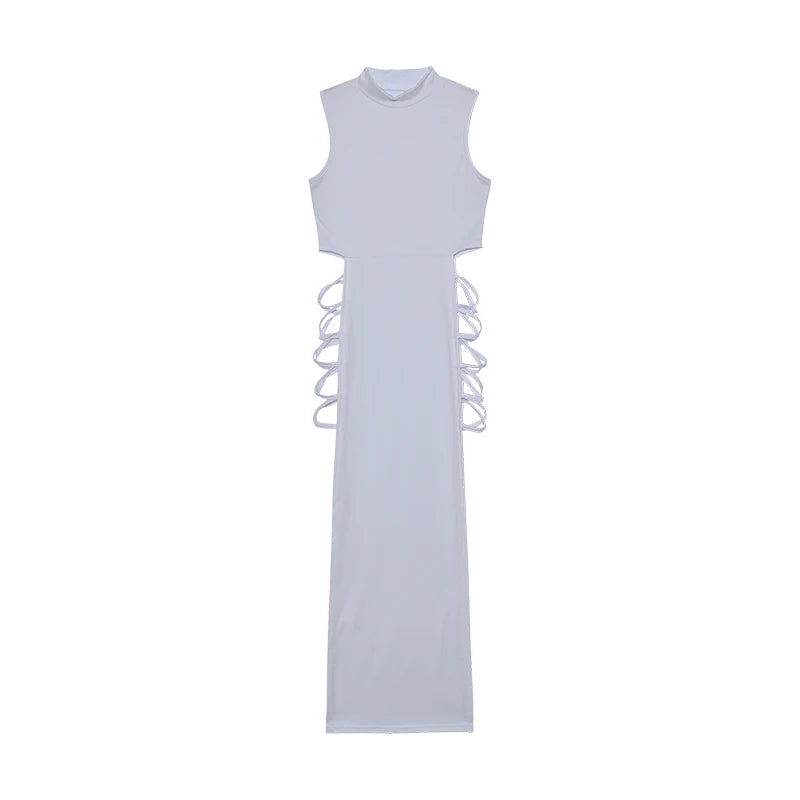 Zahra Criss-Cross Cutout Dress – Premium Mock Neck High-Slit Maxi