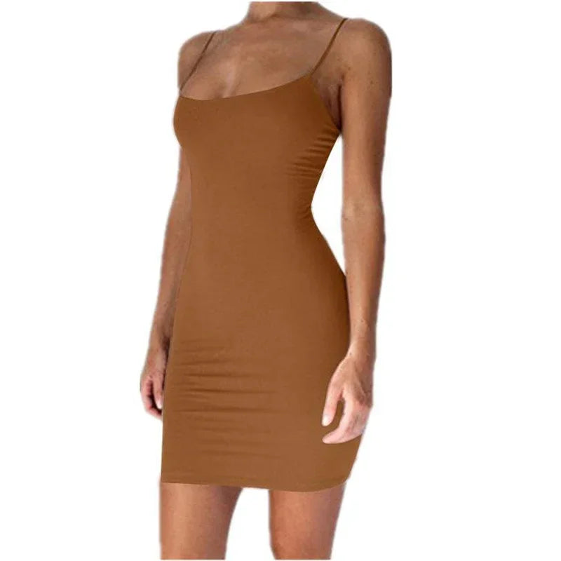 Women's Summer Spaghetti Strap Bodycon Mini Dress - Sexy Club Party Camisole Sheath Sundress