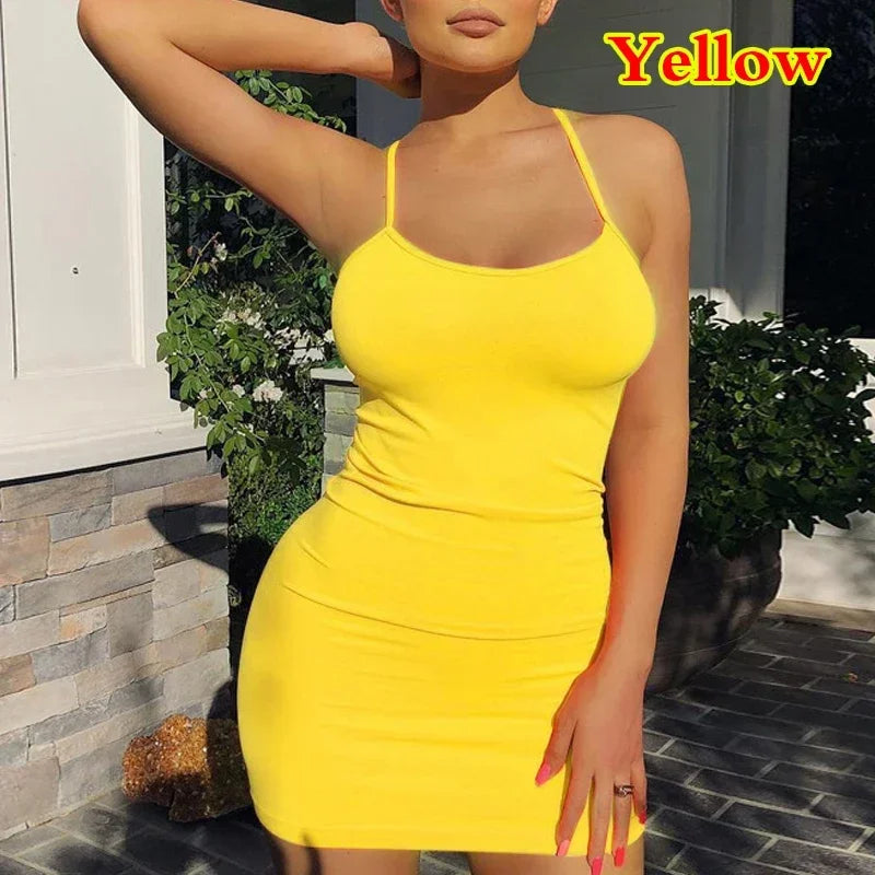 Women's Summer Spaghetti Strap Bodycon Mini Dress - Sexy Club Party Camisole Sheath Sundress