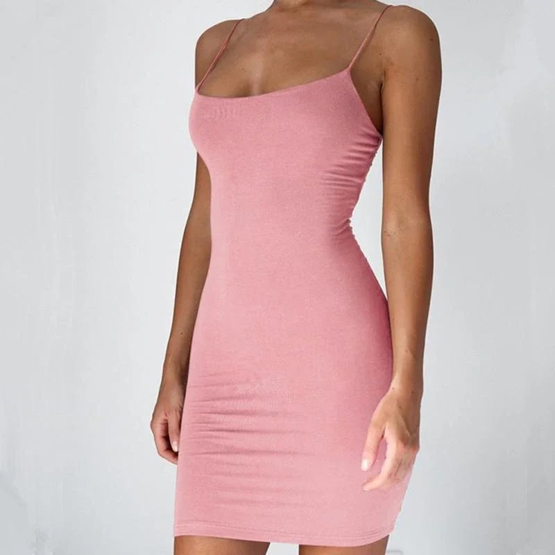 Women's Summer Spaghetti Strap Bodycon Mini Dress - Sexy Club Party Camisole Sheath Sundress