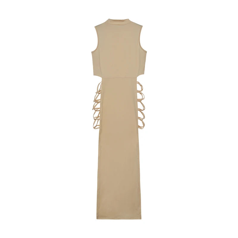 Zahra Criss-Cross Cutout Dress – Premium Mock Neck High-Slit Maxi