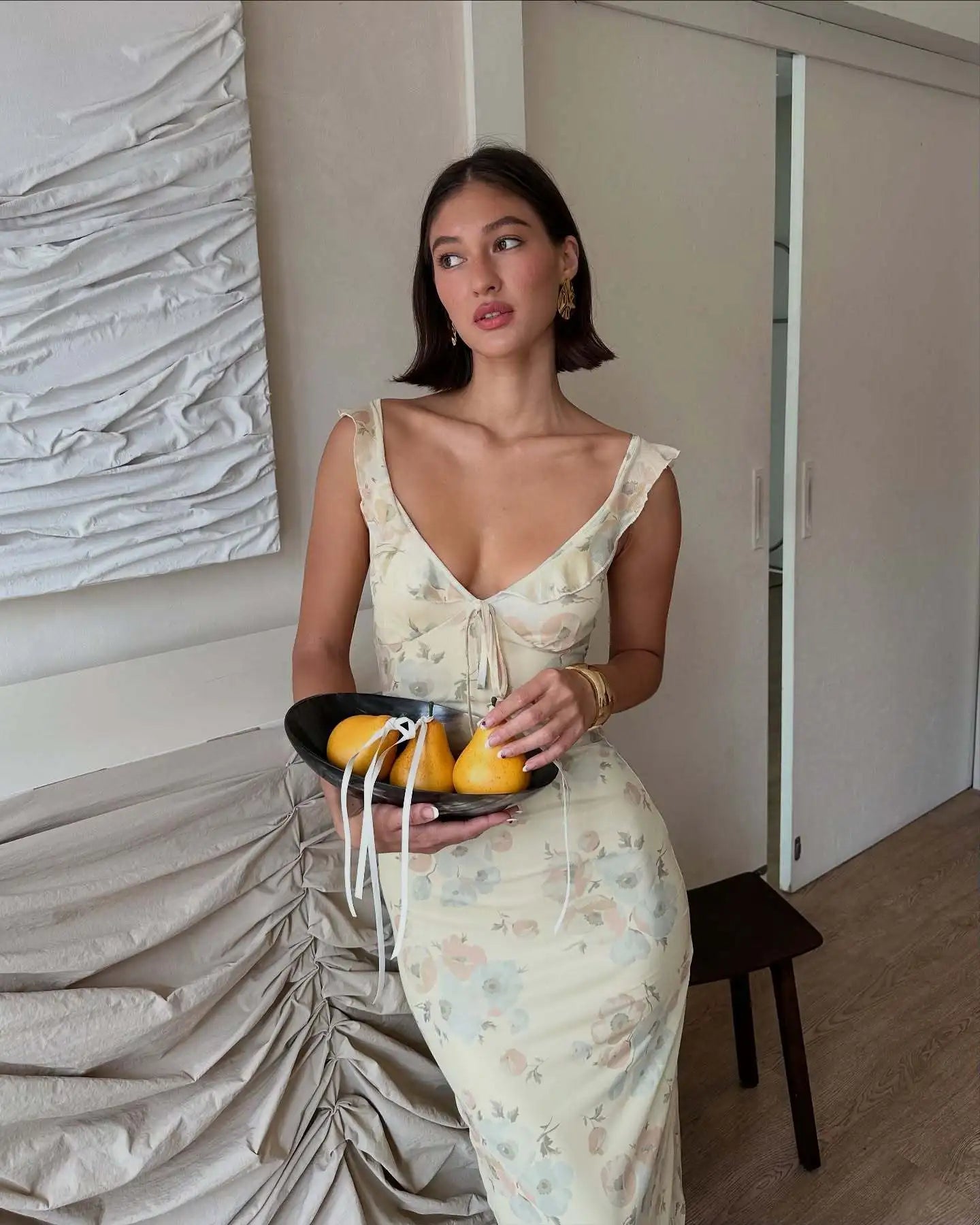 Cryptographic Elegant Plunging Neck Floral Maxi Dress - Fairycore Backless Summer Vacation Aesthetic Sun Dress