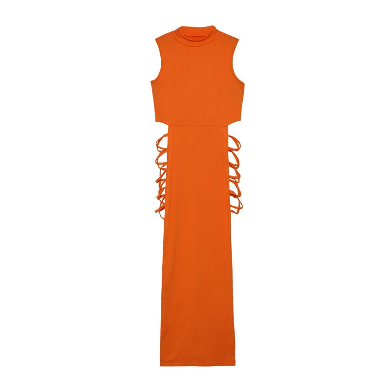 Zahra Criss-Cross Cutout Dress – Premium Mock Neck High-Slit Maxi