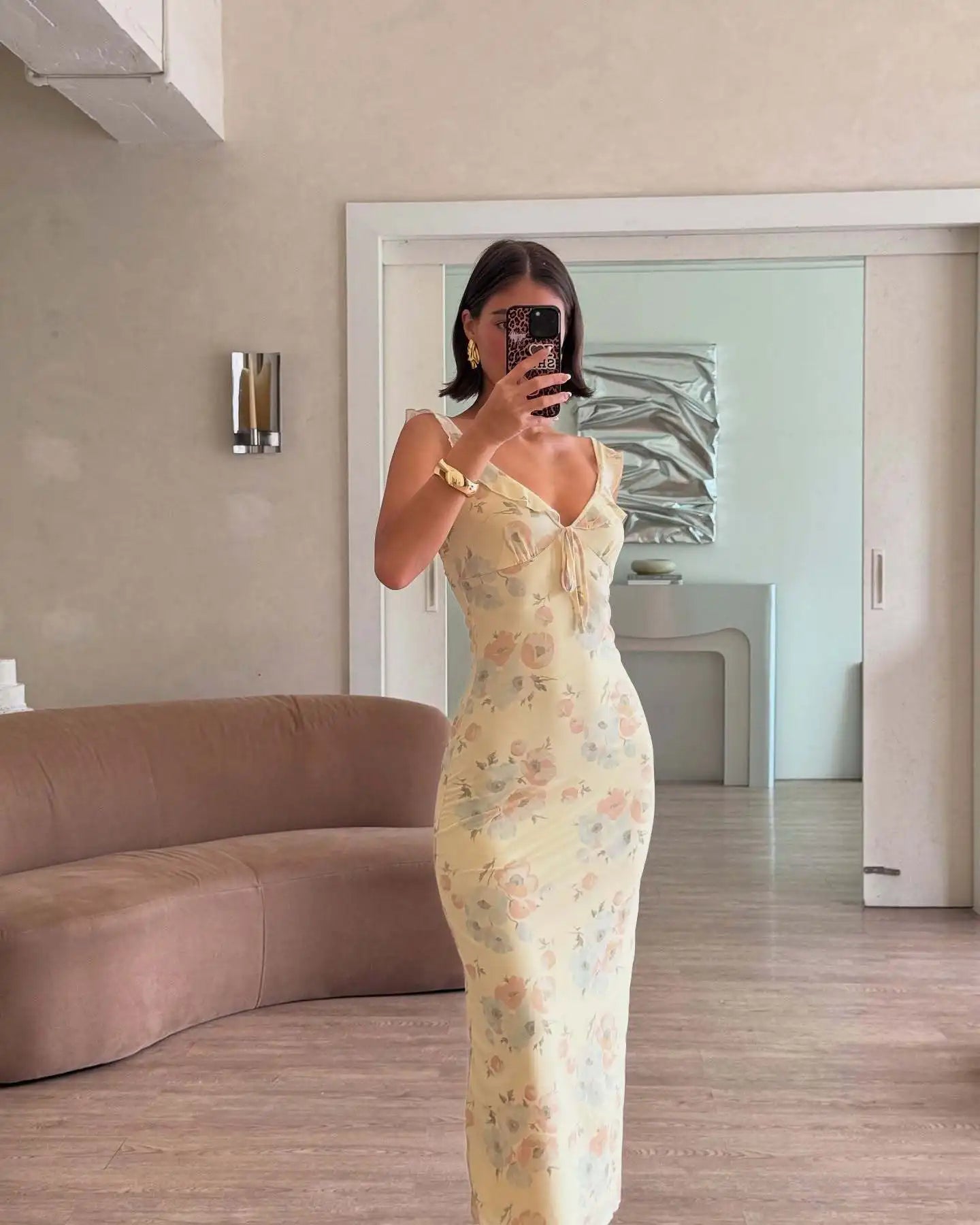 Cryptographic Elegant Plunging Neck Floral Maxi Dress - Fairycore Backless Summer Vacation Aesthetic Sun Dress