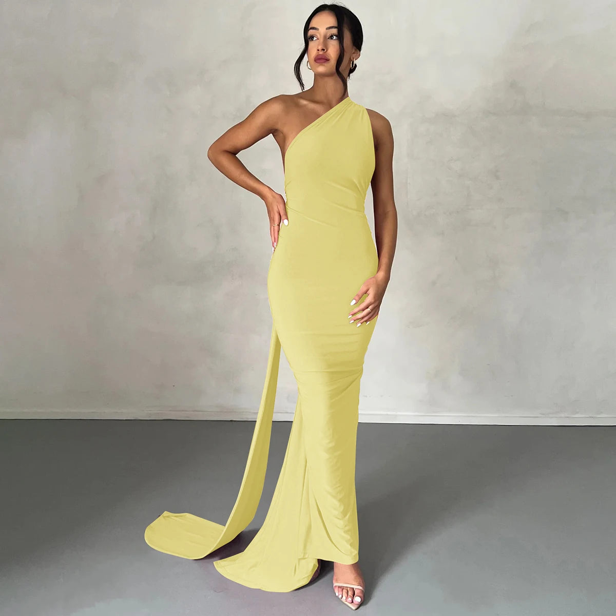 Hugcitar One Shoulder Backless Ruched Maxi Dress - Sexy Adjustable Scarf Loop Elegant Y2K Festival Clubwear