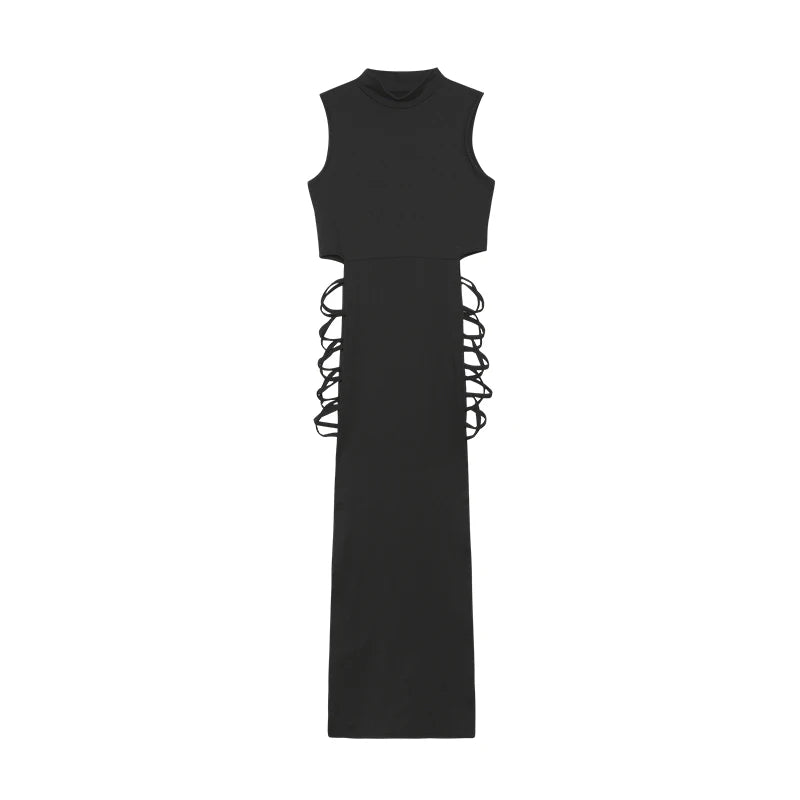 Zahra Criss-Cross Cutout Dress – Premium Mock Neck High-Slit Maxi