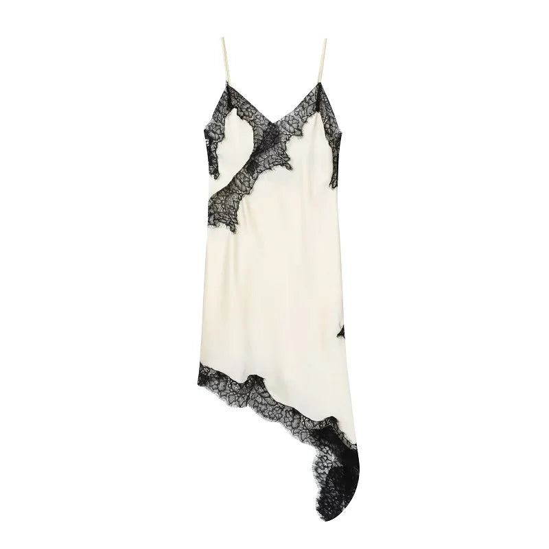 Aria Asymmetric Lace Slip Dress – Elegant Black Backless Mini