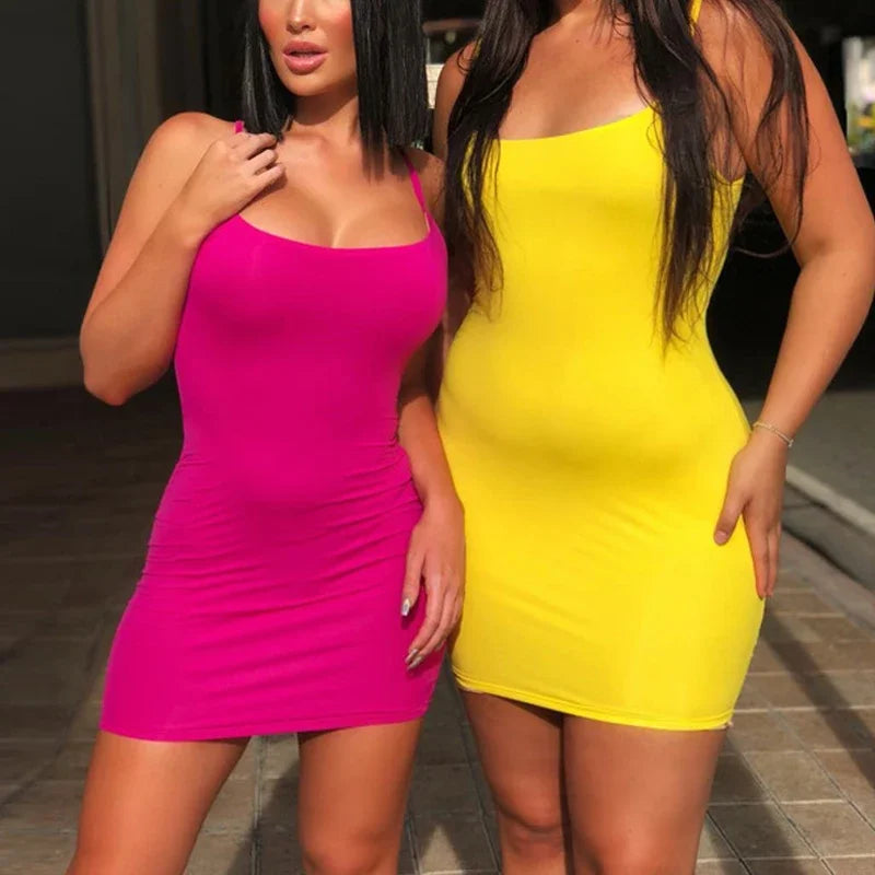 Women's Summer Spaghetti Strap Bodycon Mini Dress - Sexy Club Party Camisole Sheath Sundress