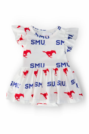 SMU White Mustang S/S Flutter Twirl Bodysuit