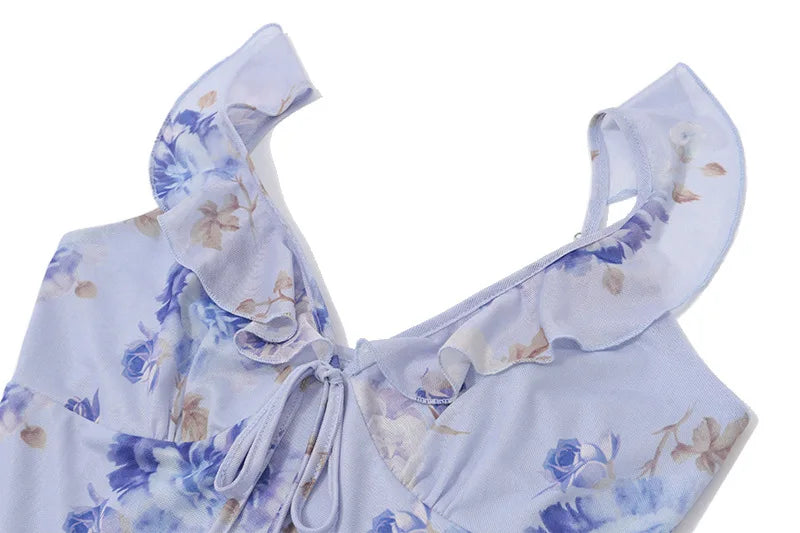 Cryptographic Elegant Plunging Neck Floral Maxi Dress - Fairycore Backless Summer Vacation Aesthetic Sun Dress